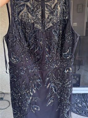 Adrianna Papell Women's Beaded Elegant Beaded Navy Evening Dress
